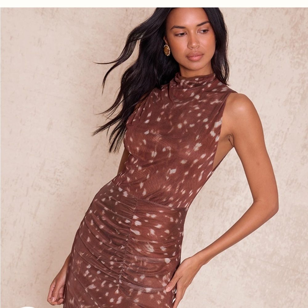 PrettyLittleThing Deer Print Sleeveless Ruched Maxi Dress